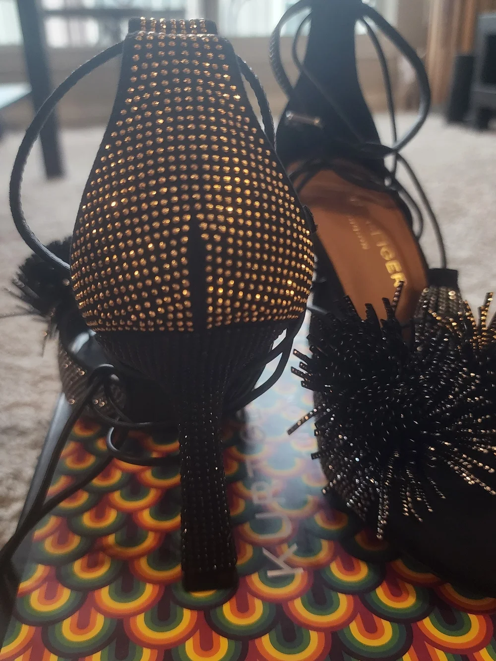 Kurt Geiger Black Pom-Pom Embellished Lace-Up Heels - Picture 11 of 11